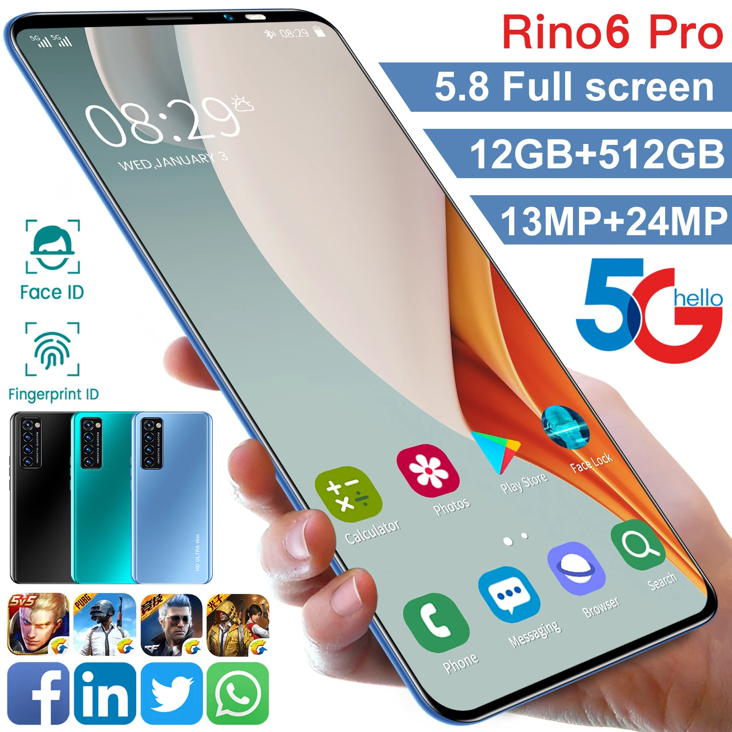 OPP Global Version 5.8 Inch Rino6 pro Andriod 10 13MP 24MP 12G 512G 4800mAh Deca Core Smartphone Snapdragon 888 FaceID Cellphone
OPP Global Version 5.8 Inch Rino6 pro Andriod 10 13MP 24MP 12G 512G 4800mAh Deca Core Smartphone Snapdragon 888 FaceID Cellphone
