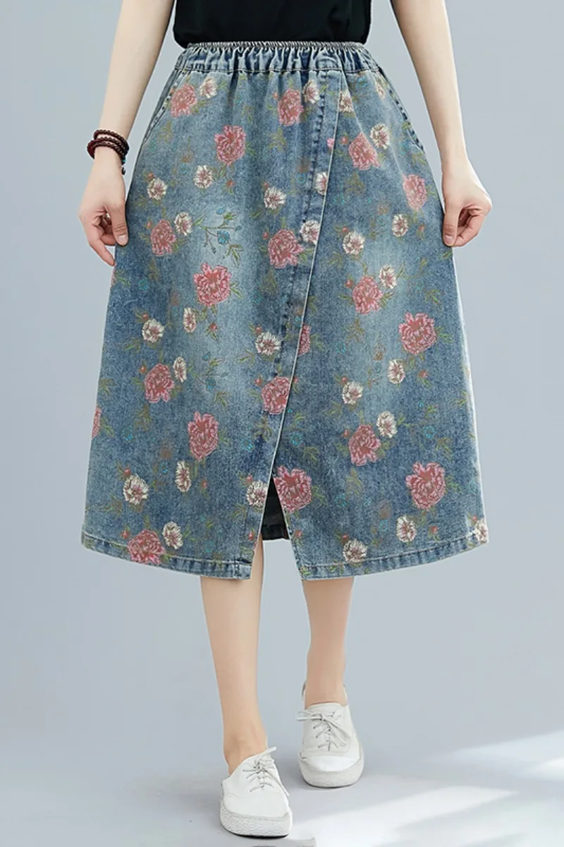 New Summer Female Denim Women Skirts Casual Floral Print High Waist Midi skirt Mujer DM001
New Summer Female Denim Women Skirts Casual Floral Print High Waist Midi skirt Mujer DM001