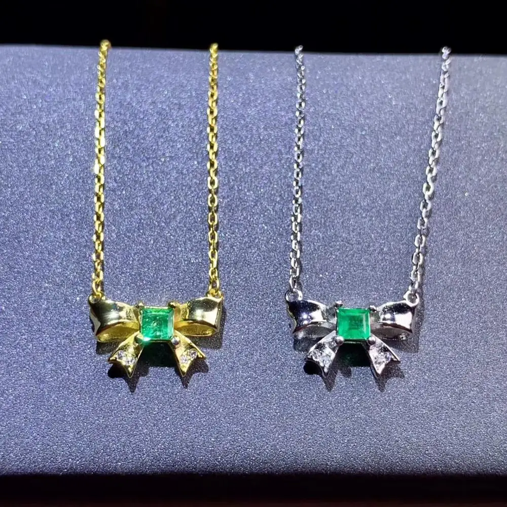 

Женское Ожерелье из натурального зеленого изумруда в стиле бабочки с серебряной огранкой, Лидер продаж, подарок вечерние годовщину или вечеринку