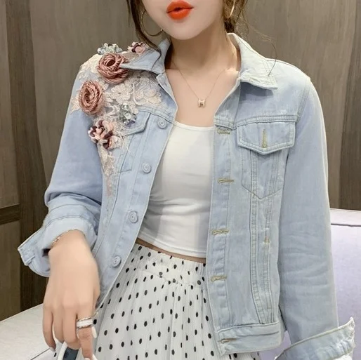 heavy nail Denim industry jacket bead female flower jacket white washed Sequin denim
heavy nail Denim industry jacket bead female flower jacket white washed Sequin denim
