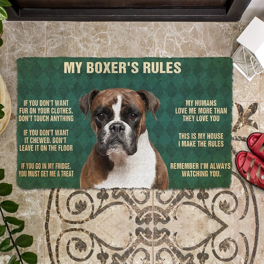 

CLOOCL Please Remember Boxer Dog House Rules Custom Doormat Decor Print Carpet Soft Flannel Non-Slip Doormat for Bedroom Porch