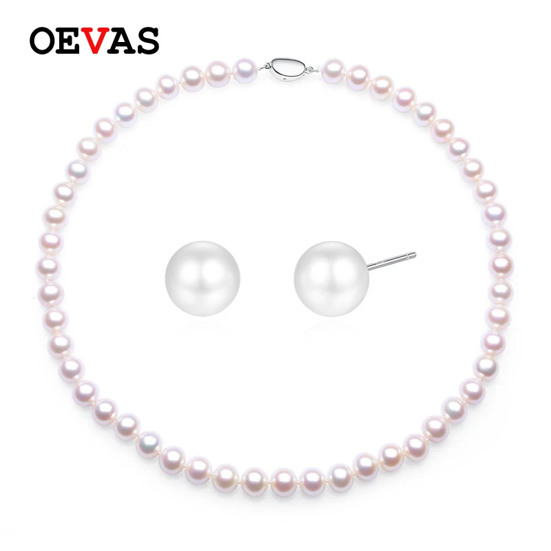 OEVAS Real 9-10mm Perfect Round Freshwater Pearls Necklace Stud Earrings Bridal Set Top Quality 100% 925 Sterling Silver Jewelry 
OEVAS Real 9-10mm Perfect Round Freshwater Pearls Necklace Stud Earrings Bridal Set Top Quality 100% 925 Sterling Silver Jewelry