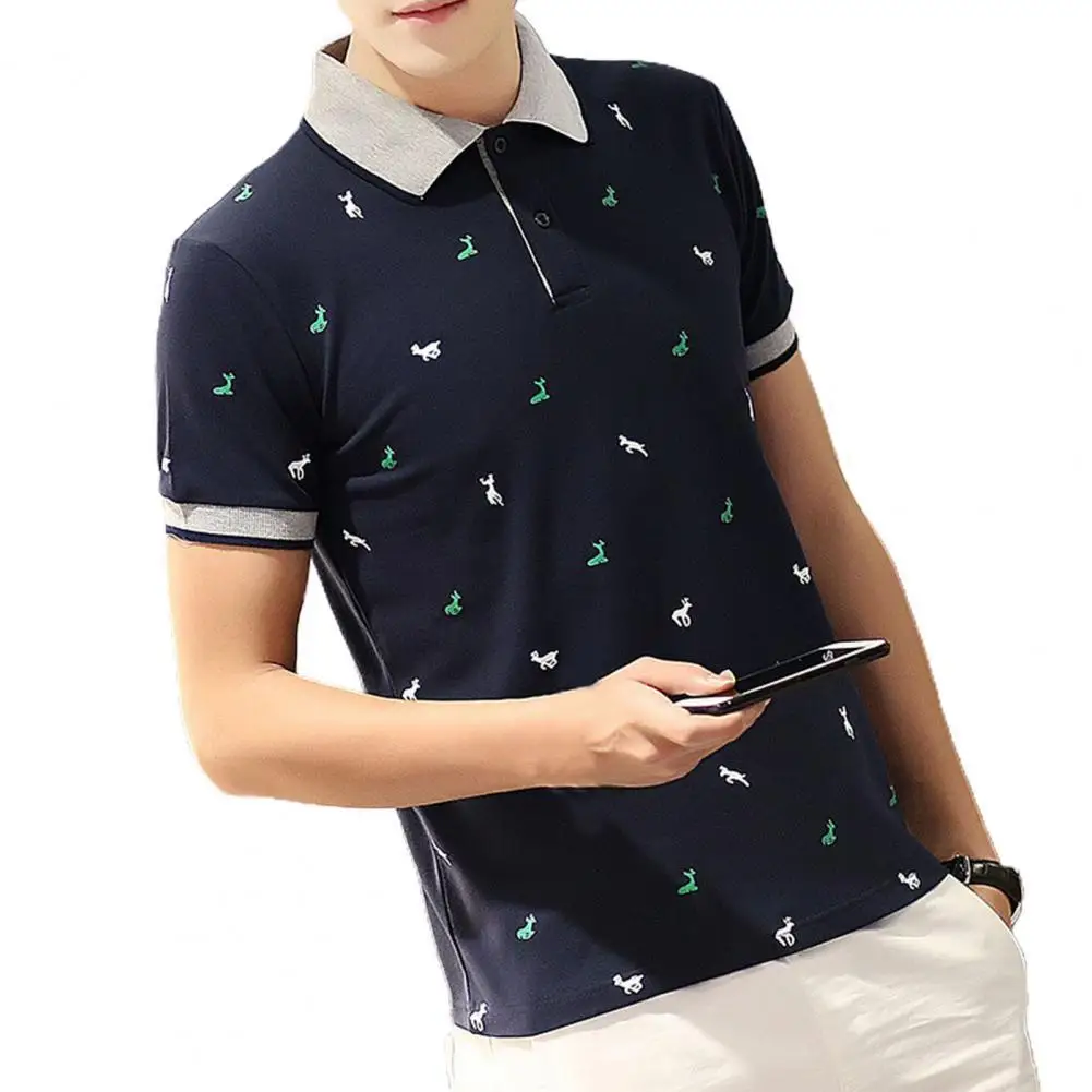 Мужские рубашки-поло размера плюс с коротким рукавом, повседневные Слим-рубашки с принтом оленя, летние деловые рубашки-поло 
Мужские рубашки-поло размера плюс с коротким рукавом, повседневные Слим-рубашки с принтом оленя, летние деловые рубашки-поло