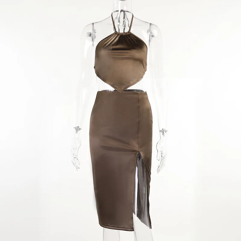 BOOFEENAA Sexy Satin Two Piece Set Black Brown Halter Top Midi Pencil Skirt with Side Split Elegant Dress Suit Clubwear C76-BE14
BOOFEENAA Sexy Satin Two Piece Set Black Brown Halter Top Midi Pencil Skirt with Side Split Elegant Dress Suit Clubwear C76-BE14