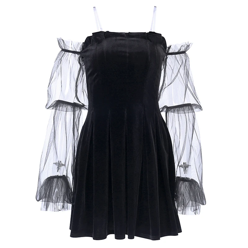 Velvet Gothic Dress Women Sexy Off Shoulder Retro Mini Black Dress Mesh Puff Lace Long Sleeve Female Party Dress
Velvet Gothic Dress Women Sexy Off Shoulder Retro Mini Black Dress Mesh Puff Lace Long Sleeve Female Party Dress