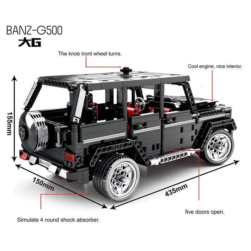 RC Motor Electric 20100 MOC 2425 SUV G500 AWD Wagon Car Sets Fit Building Blocks Electric Bricks Toys Gifts For Children
RC Motor Electric 20100 MOC 2425 SUV G500 AWD Wagon Car Sets Fit Building Blocks Electric Bricks Toys Gifts For Children