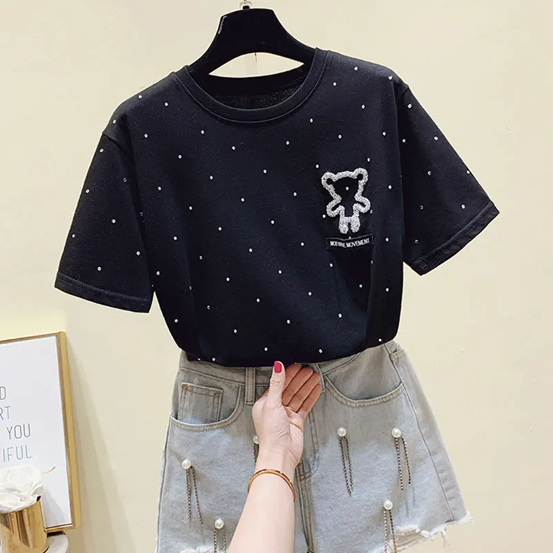 2021 Summer Black T shirt Women Tops Kawaii Embroider White Tshirt Women Korean Clothes Short Sleeve Casual Tee shirt Stitch
2021 Summer Black T shirt Women Tops Kawaii Embroider White Tshirt Women Korean Clothes Short Sleeve Casual Tee shirt Stitch
