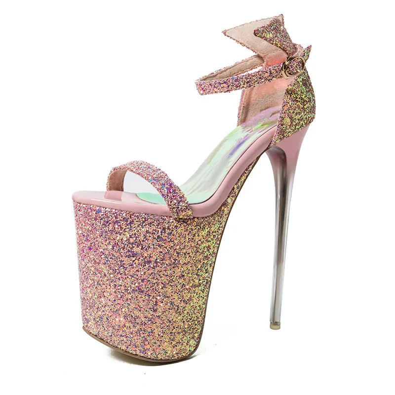 Summer Sequins Sandals 20cm Thin High-Heeled Ankle Strap Pumps Ladies Shoes Woman Stripper Stilettos platforms Cosplay sandalias
Summer Sequins Sandals 20cm Thin High-Heeled Ankle Strap Pumps Ladies Shoes Woman Stripper Stilettos platforms Cosplay sandalias