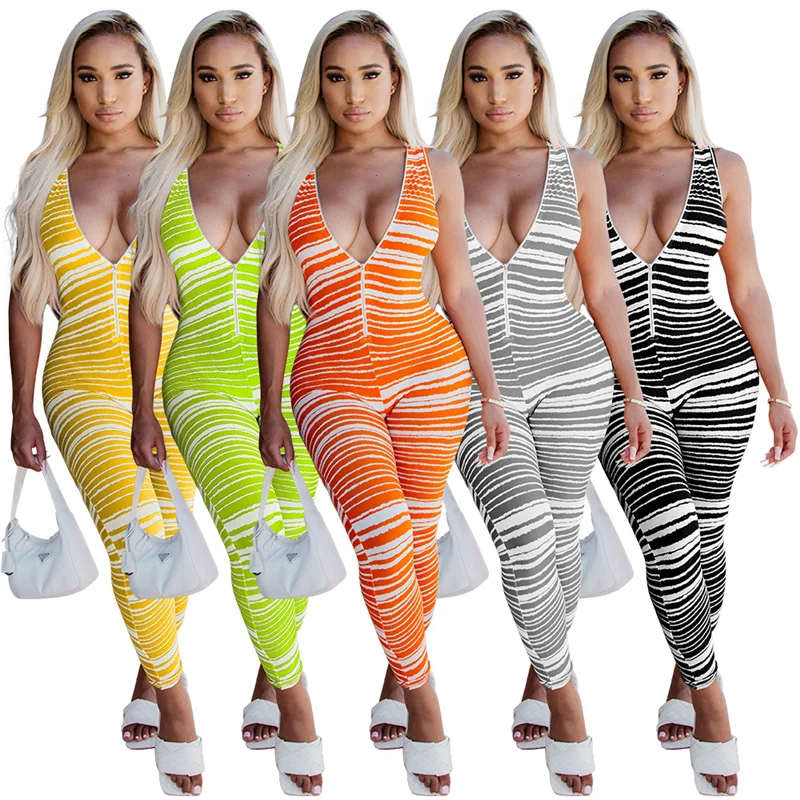 Striped Deep V-Neck Skinny Sexy Jumpsuit Women Casual Zipper Bodysuits Summer 2021 Sleeveless Streetwear Outfit Outdoor Wear 3XL
Striped Deep V-Neck Skinny Sexy Jumpsuit Women Casual Zipper Bodysuits Summer 2021 Sleeveless Streetwear Outfit Outdoor Wear 3XL