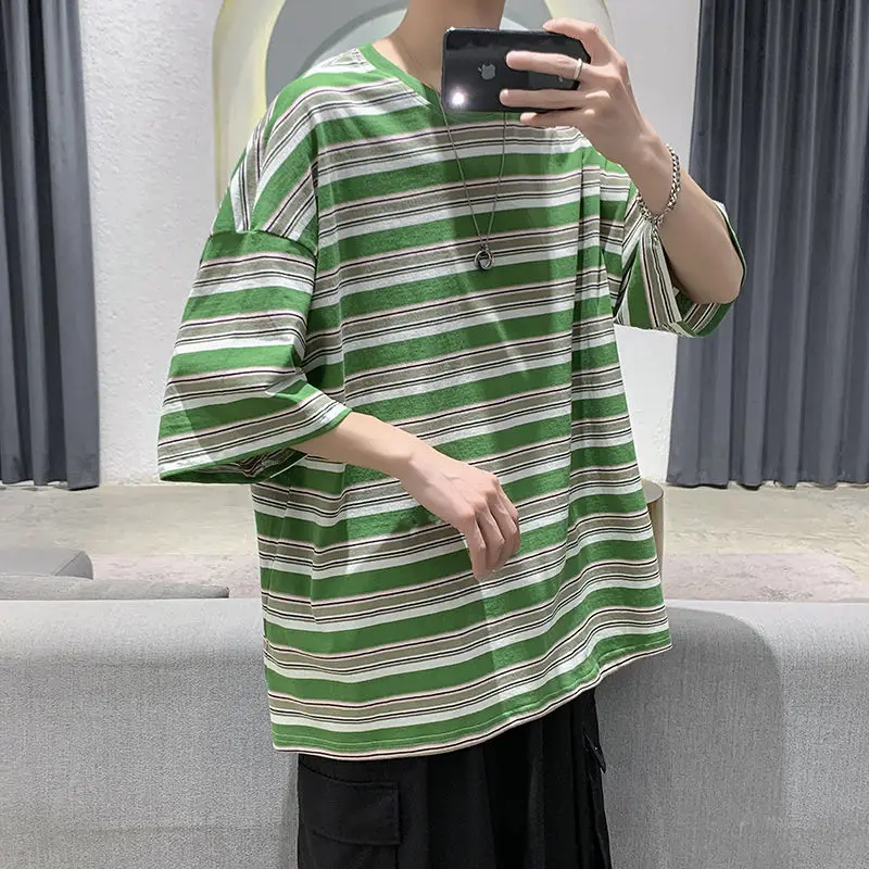 Summer Cotton Short-sleeved T-shirt Men's Fashion Casual O-neck Tshirt Men Streetwear Korean Loose Striped T Shirt Mens Tops
Summer Cotton Short-sleeved T-shirt Men's Fashion Casual O-neck Tshirt Men Streetwear Korean Loose Striped T Shirt Mens Tops