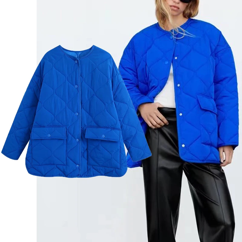 

Женская зимняя куртка ZA-пуховик, парки 2021, теплая Свободная куртка большого размера с длинным рукавом и закрытыми пуговицами, женская повсе...