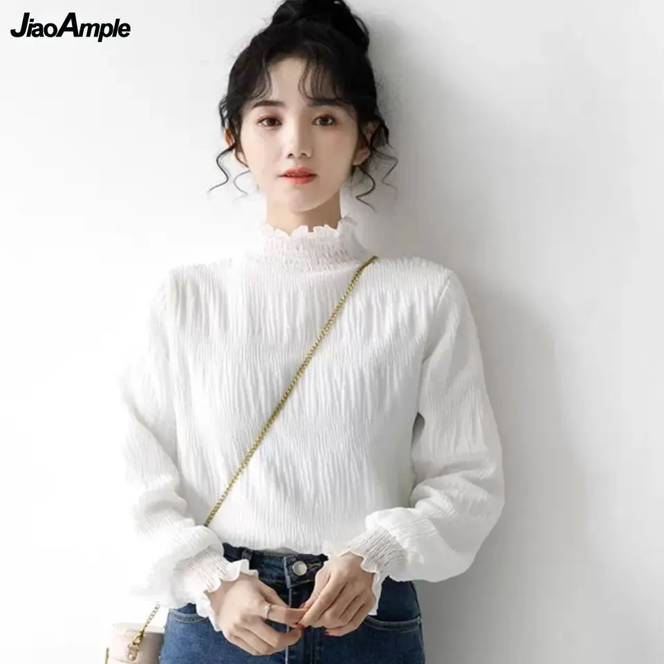 Women's Autumn Winter Warm Chiffon T Shirt Lady Graceful White Long Flare Sleeve Turtleneck Tops Simple Joker Woman Clothes 2021
Women's Autumn Winter Warm Chiffon T Shirt Lady Graceful White Long Flare Sleeve Turtleneck Tops Simple Joker Woman Clothes 2021