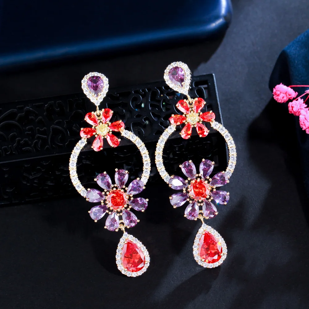 CWWZircons Sparkly Purple Red Cubic Zircon Crystal Water Drop Flower Long Earrings for Women Gold Plated Party Wedding CZ082
CWWZircons Sparkly Purple Red Cubic Zircon Crystal Water Drop Flower Long Earrings for Women Gold Plated Party Wedding CZ082