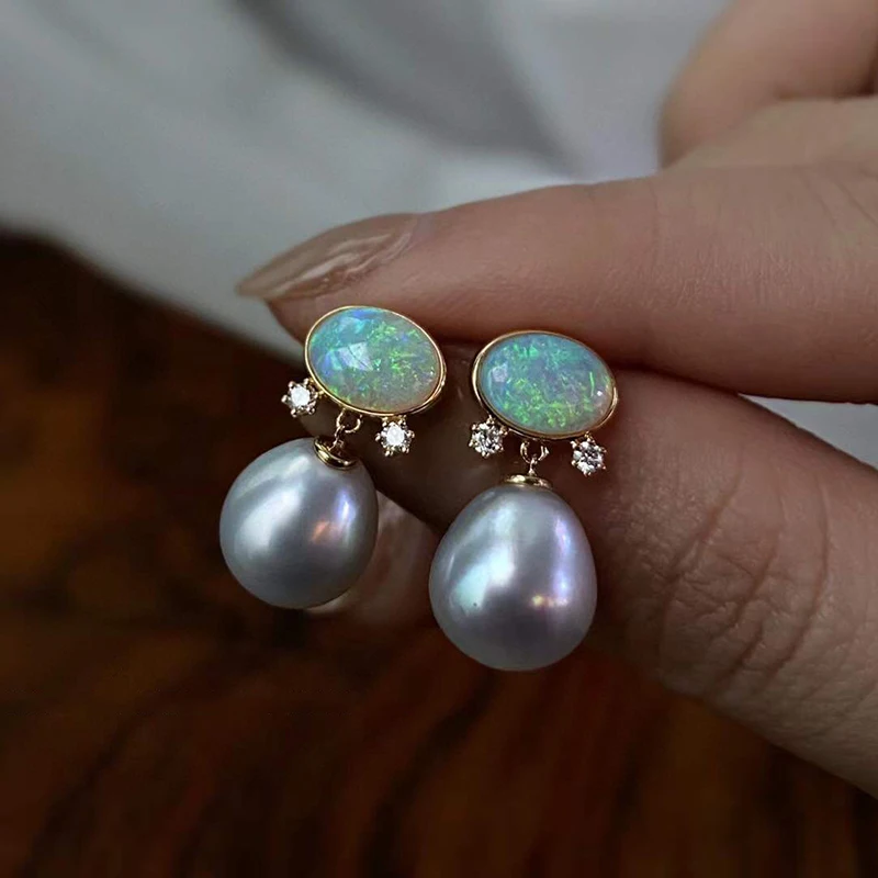 AINUOSHI 18K Gold Oval Cut 1.7ct Natural Opal &10mm AKOYA Pearl Diamond Drop Earrings For Women Unique Gemstone Earrings
AINUOSHI 18K Gold Oval Cut 1.7ct Natural Opal &10mm AKOYA Pearl Diamond Drop Earrings For Women Unique Gemstone Earrings