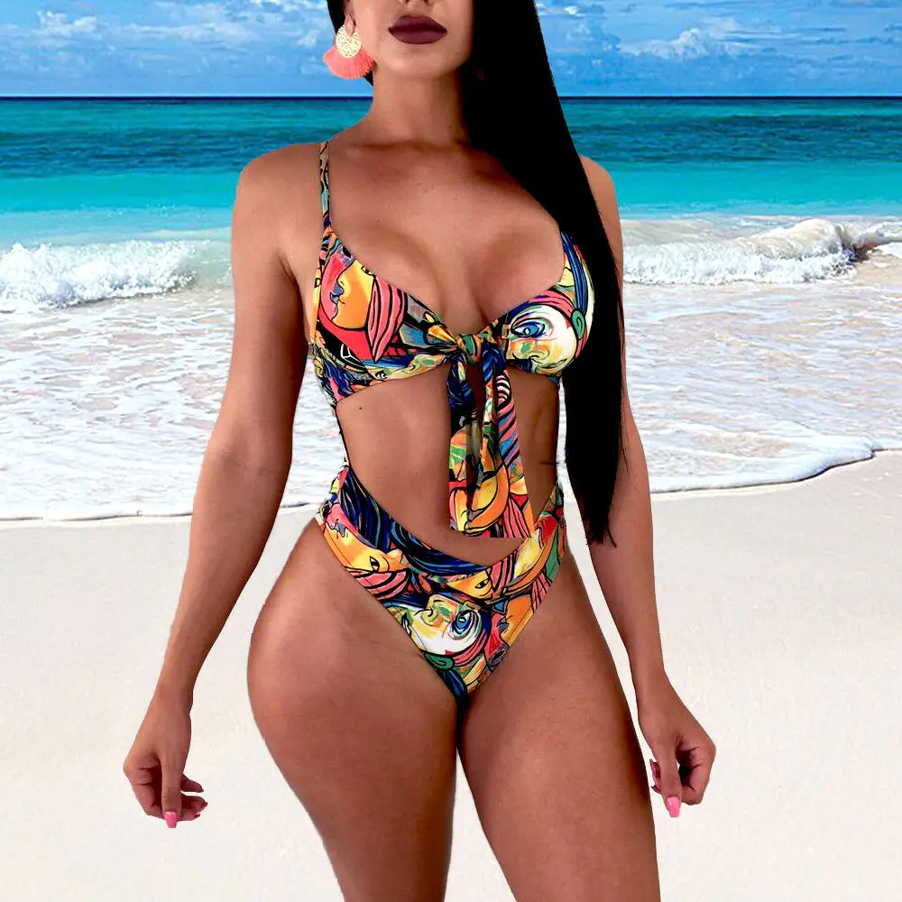 Ladies One Piece Swimsuit Women Triquini Swimwear Swim Beach Wear Print Bandage Cut Out Trikini Monokini Swimming Bathing Suit
Ladies One Piece Swimsuit Women Triquini Swimwear Swim Beach Wear Print Bandage Cut Out Trikini Monokini Swimming Bathing Suit