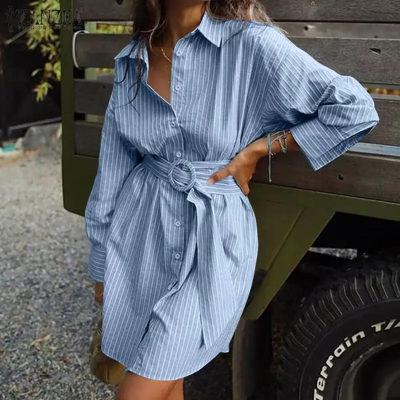 ZANZEA Fashion OL Shirt Dress Womens Striped Print Knee Dresses Autumn Lapel Long Sleeve Belt Vestido Lady Vintage Elegant Robe
ZANZEA Fashion OL Shirt Dress Womens Striped Print Knee Dresses Autumn Lapel Long Sleeve Belt Vestido Lady Vintage Elegant Robe
