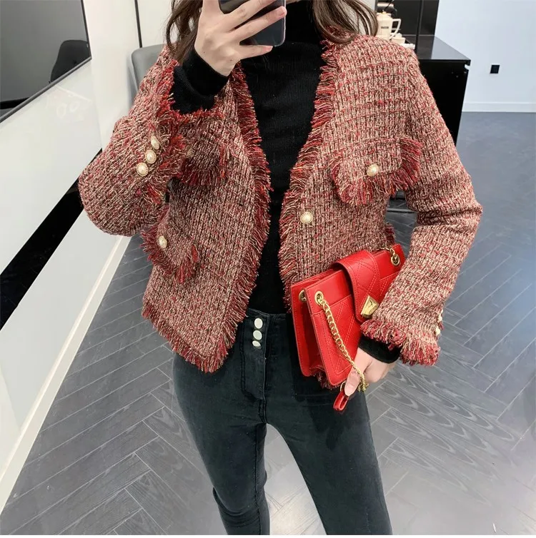Women Tweed Jacket 2021 Autumn Winter Red French Ladies Outerwear Female Top New Arrive
Women Tweed Jacket 2021 Autumn Winter Red French Ladies Outerwear Female Top New Arrive