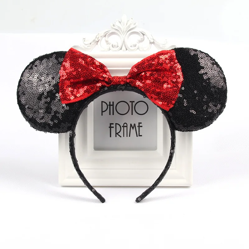 Mickey Ears Girls Cartoon HeadBand Minnie Stereo Sequin Bow Hair Accessories cute Headwear Bows Birthday Party Headband | Аксессуары для