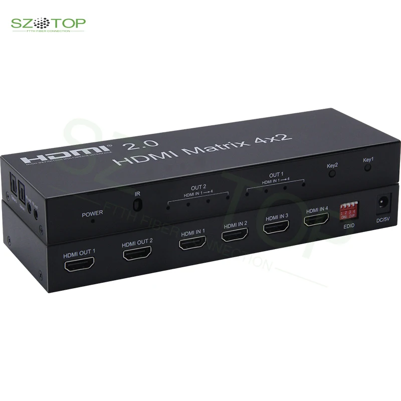 Матрица 4x2 HDMI 2,0 коммутатор сплиттер 4 в 2 с волокном и R/L 3,5 мм HDMI-совместимая матрица поддержка 4K x 2K @ 60 Гц 3D EDID
Матрица 4x2 HDMI 2,0 коммутатор сплиттер 4 в 2 с волокном и R/L 3,5 мм HDMI-совместимая матрица поддержка 4K x 2K @ 60 Гц 3D EDID