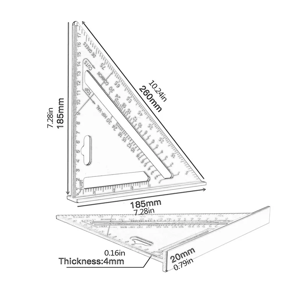 

7 Inch Aluminium Hoek Gradenboog Snelheid Metrische Vierkante Meten Heerser Voor Building Framing Gereedschap Meters