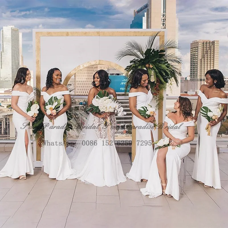 Sexy Side Split White Mermaid Bridesmaid Dresses 2020 Long Off Shoulder Bohemia Formal Wedding Guest Dress Gown Vestidos
Sexy Side Split White Mermaid Bridesmaid Dresses 2020 Long Off Shoulder Bohemia Formal Wedding Guest Dress Gown Vestidos