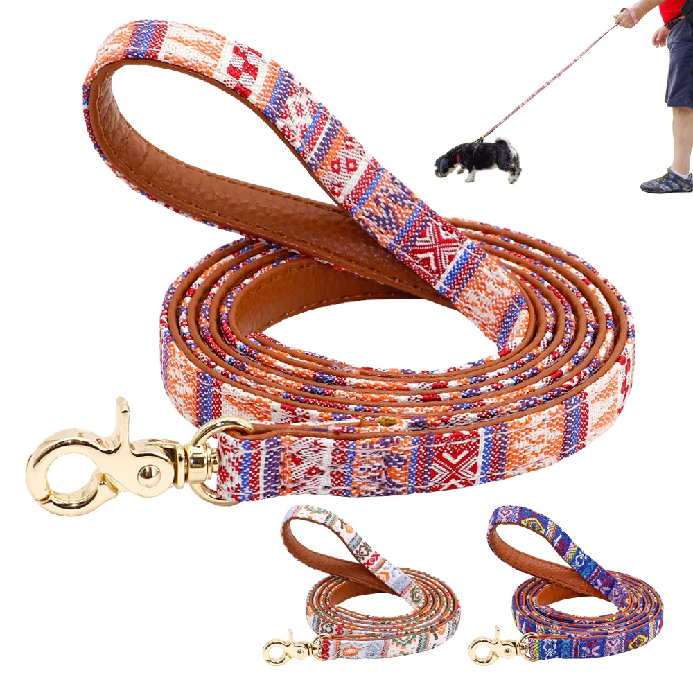 

120cm Pet Dog Leash Soft Printed Leather Puppy Dog Leash Lead Padded Walking Training Traction Rope Belt For Small Medium Dogs