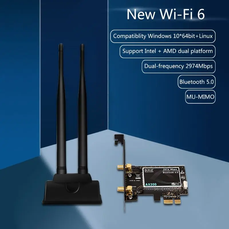 2400Mbps Dual Band Wireless Desktop PCIe For In tel AX200 Card 802.11ax 2.4G/5Ghz Bluetooth 5.0 PCI Express Wireless WiFi Adapte
2400Mbps Dual Band Wireless Desktop PCIe For In tel AX200 Card 802.11ax 2.4G/5Ghz Bluetooth 5.0 PCI Express Wireless WiFi Adapte