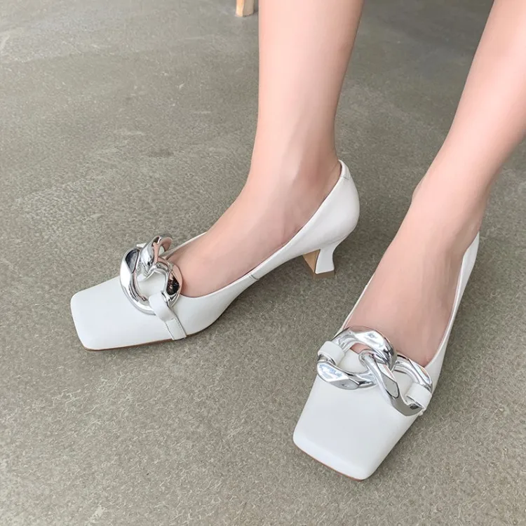 Womens Square Toe Metal Chain Kitten High Heel Pumps Shoes Low Top Genuine Leather OL Real Leather 3Colors New New
Womens Square Toe Metal Chain Kitten High Heel Pumps Shoes Low Top Genuine Leather OL Real Leather 3Colors New New