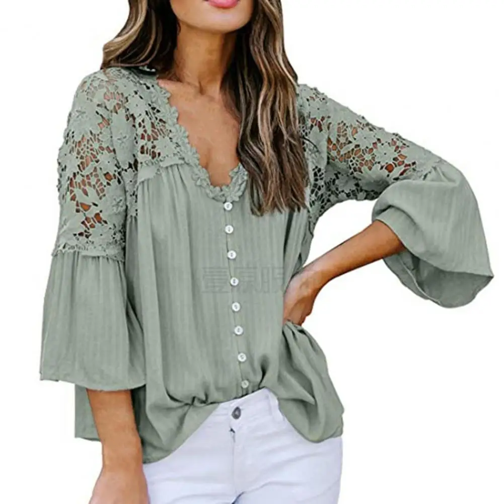 Ele-choices Women Spring&Autumn Lace Patchwork Flare Sleeve Shirt Female Casual Blouse Lady V Neck Flower Decor Top for Daily
Ele-choices Women Spring&Autumn Lace Patchwork Flare Sleeve Shirt Female Casual Blouse Lady V Neck Flower Decor Top for Daily