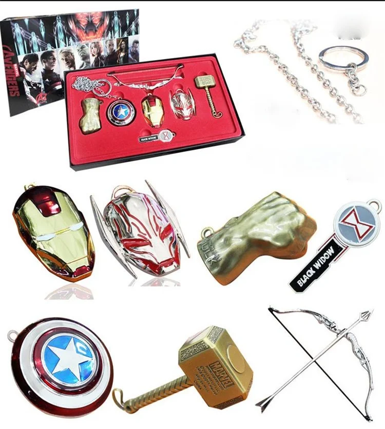 6pcs/set Avengers Marvel Cosplay Weapons Thor Hammer Necklace Metal Figure Model Collectible Toys for Kids Adults Gift 
6pcs/set Avengers Marvel Cosplay Weapons Thor Hammer Necklace Metal Figure Model Collectible Toys for Kids Adults Gift