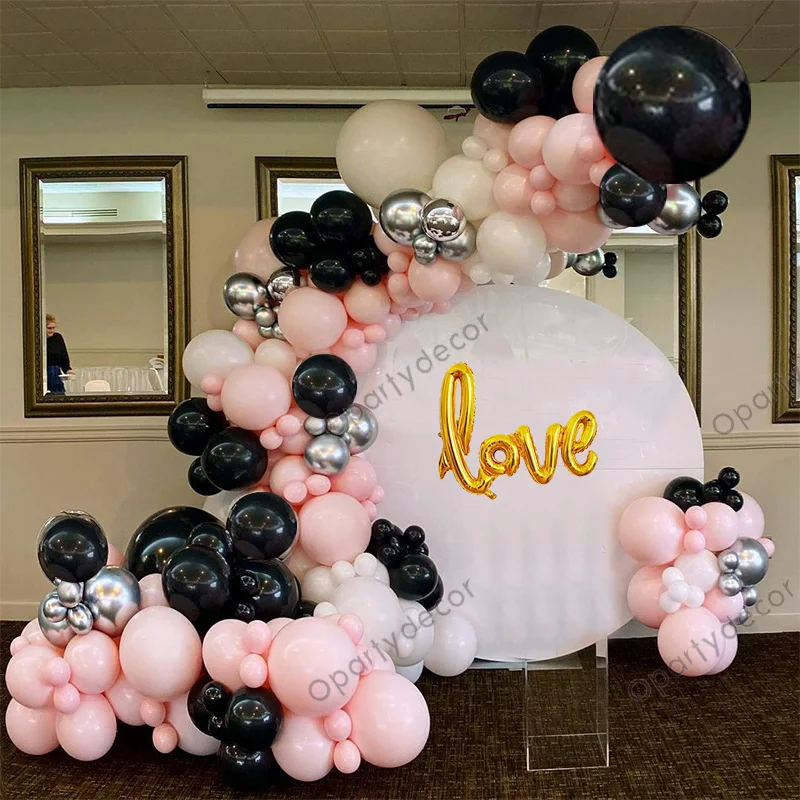 136 шт., пастельные розовые и черные воздушные шары
136 шт., пастельные розовые и черные воздушные шары