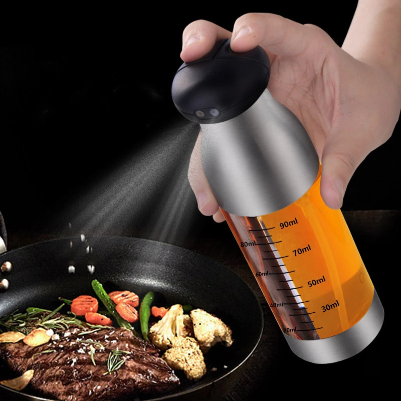 

Stainless Steel Push-Type Spray Bottle Barbecue Olive Oil Sprayer Vinegar Bottle Spray Pot Barbecue Oil Pot Seasoning Bottle