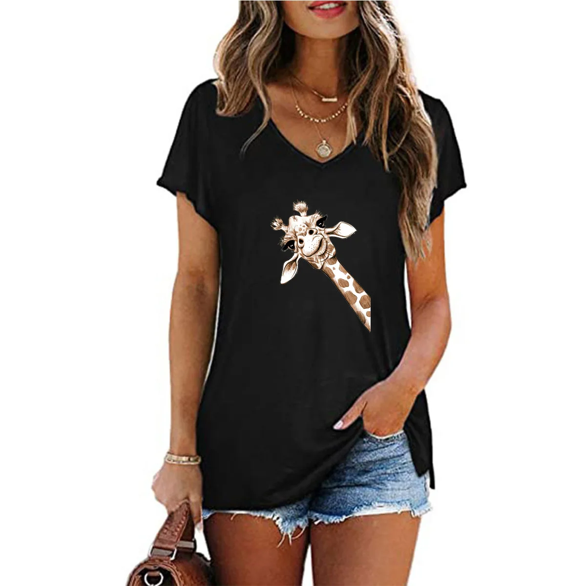 Cartoons Giraffe Owl Pritned Tops Women Casual Short Sleeve T-Shirt Summer V-Neck Loose Female T-shirt Harajuku Camisetas Mujer
Cartoons Giraffe Owl Pritned Tops Women Casual Short Sleeve T-Shirt Summer V-Neck Loose Female T-shirt Harajuku Camisetas Mujer