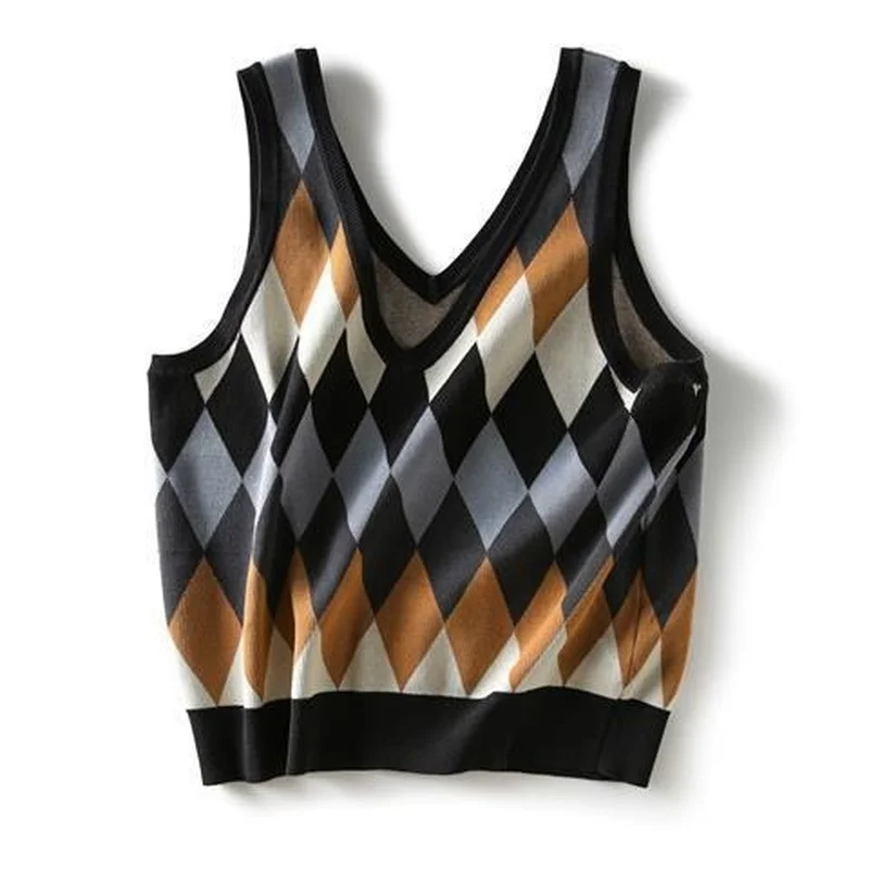 Sweater Vests Women Geometric V-neck All-match Retro Classic Casual Oversize Stylish Korean Womens Vest Streetwear Chic X374
Sweater Vests Women Geometric V-neck All-match Retro Classic Casual Oversize Stylish Korean Womens Vest Streetwear Chic X374