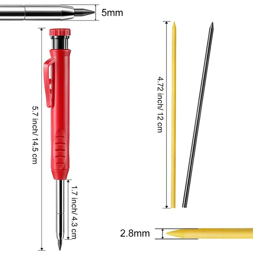 Solid Carpenter Pencil Set With 6 Refill Lead Built-in Sharpener Long Nosed Deep Hole Pencil Marker For Woodworking
Solid Carpenter Pencil Set With 6 Refill Lead Built-in Sharpener Long Nosed Deep Hole Pencil Marker For Woodworking