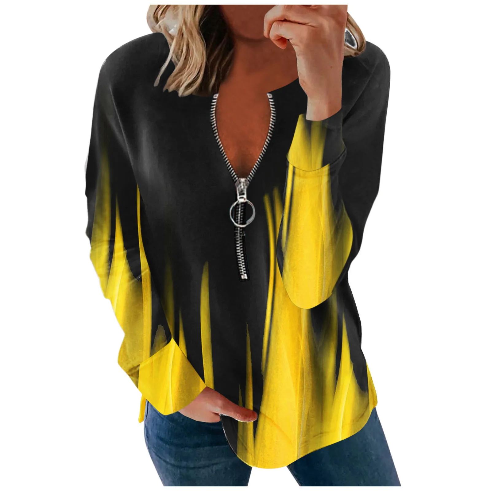 2021 New Autumn Clothing Feather Print Women's T shirts Fashion Long Sleeve Zipper V-neck Loose Tops Street Casual Tshirt Ladies
2021 New Autumn Clothing Feather Print Women's T shirts Fashion Long Sleeve Zipper V-neck Loose Tops Street Casual Tshirt Ladies