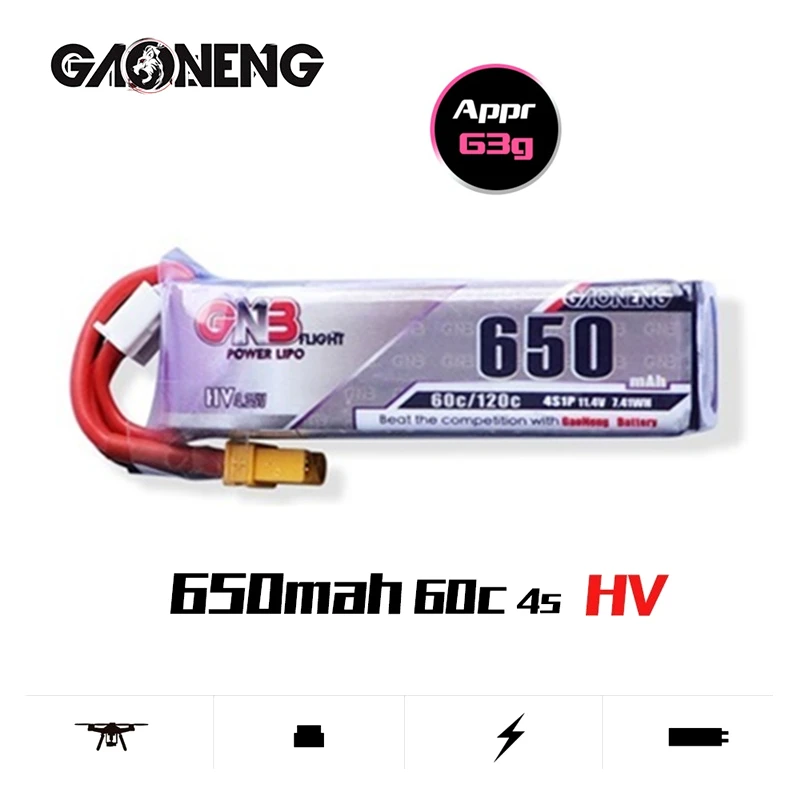

Оригинальный аккумулятор Gaoneng GNB Max 120C 4S HV Lipo 650 мА ч 15,2 в с разъемом XT30 для квадрокоптера Beta85X Whoop FPV