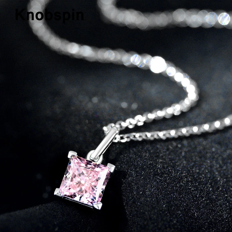 Knobspin 100% 925 Sterling Silver Pink Yellow White Aquamarine 6*6mm High Carbon Diamond Pendant Necklace For Women Fine Jewelry 
Knobspin 100% 925 Sterling Silver Pink Yellow White Aquamarine 6*6mm High Carbon Diamond Pendant Necklace For Women Fine Jewelry