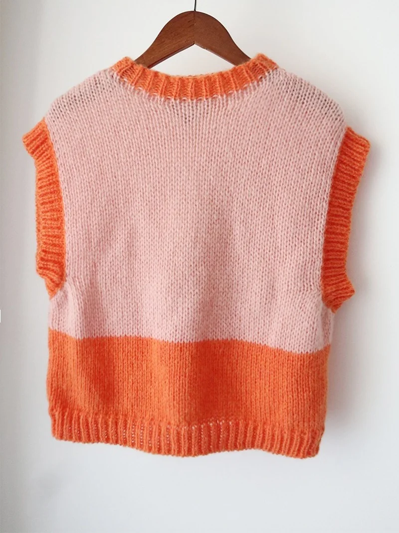 Pink Orange Sweater Tank Tops OL Sweet Girl Sleeveless Vest Spring Korean Round Neck Loose Thin Knit Women Tees Holiday Wear
Pink Orange Sweater Tank Tops OL Sweet Girl Sleeveless Vest Spring Korean Round Neck Loose Thin Knit Women Tees Holiday Wear