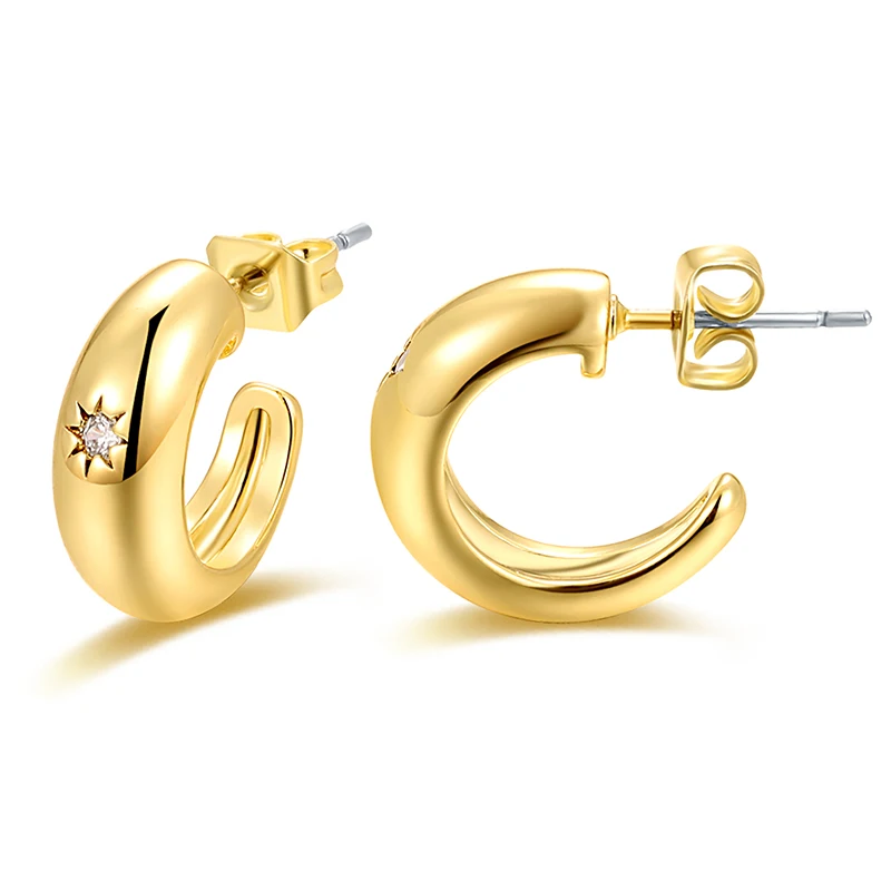 Copper Star Round Circle Stud Earrings Gold Plated Cubic Zirconia C Shape Earrings For Women Statement Wedding Jewelry
Copper Star Round Circle Stud Earrings Gold Plated Cubic Zirconia C Shape Earrings For Women Statement Wedding Jewelry
