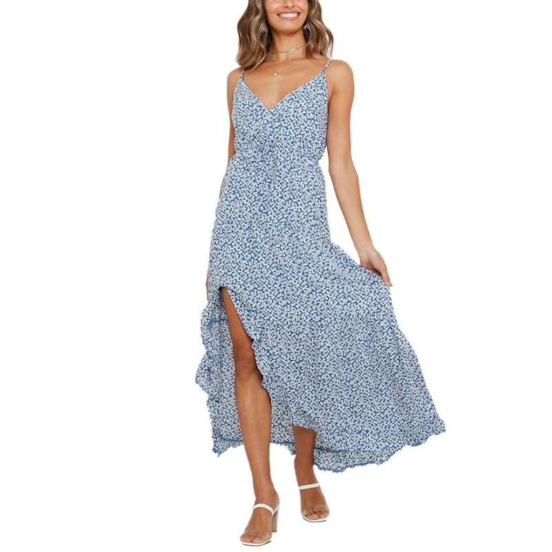 Women Dress Summer Dresses Irregular V-neck Ruffled Halter Spaghetti Strap Dress
Women Dress Summer Dresses Irregular V-neck Ruffled Halter Spaghetti Strap Dress