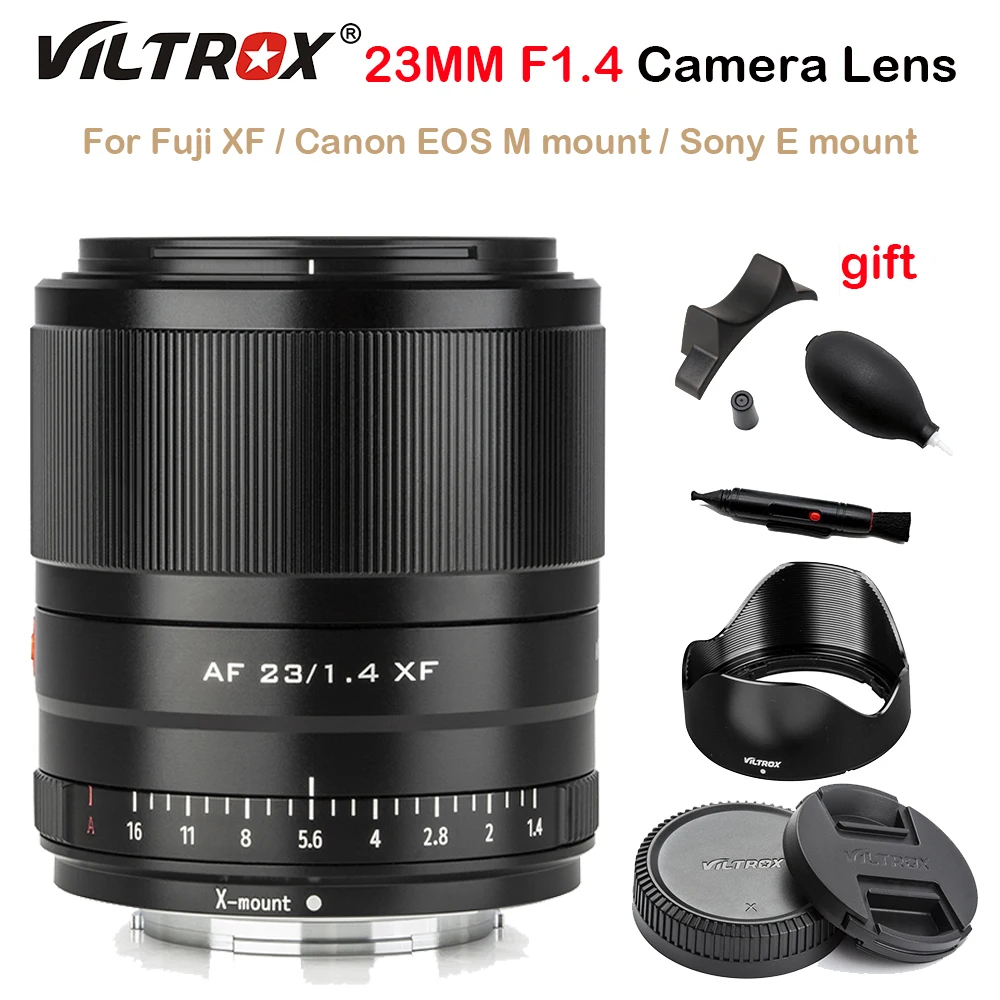 

Объектив Viltrox 23 мм F1.4 с автофокусом, апертура, портретный объектив, широкоугольный объектив для камер Fujifilm Fuji XF/Sony E/Canon EOS M
