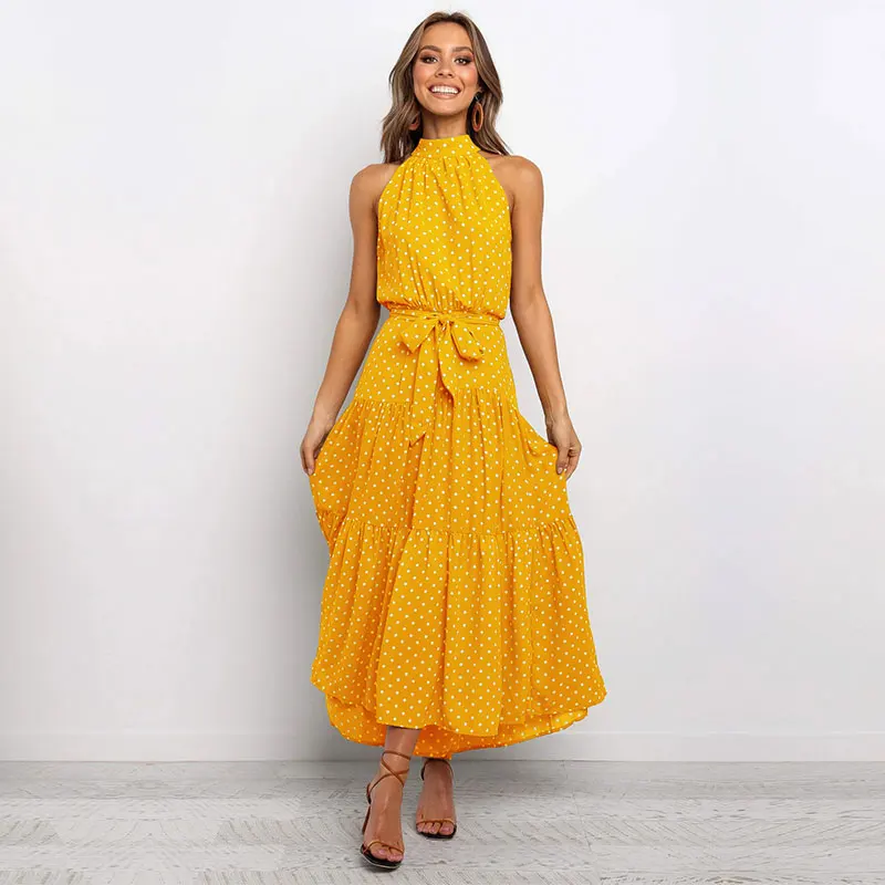Summer Ladies Polka Dot Casual Long Dresses New 2021 Women's Sexy Halter Strapless Vacation Style Sundress
Summer Ladies Polka Dot Casual Long Dresses New 2021 Women's Sexy Halter Strapless Vacation Style Sundress