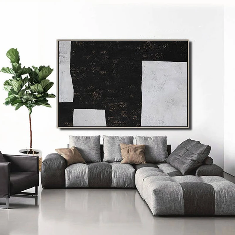 Geometric Art Canvas Painting Large Horizontal Canvas Art Black And White Minimalist Modern Art Abstract Painting 
Geometric Art Canvas Painting Large Horizontal Canvas Art Black And White Minimalist Modern Art Abstract Painting