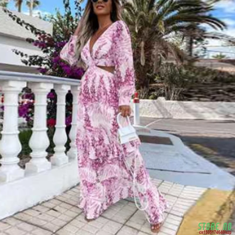 Women Sexy Deep V-Neck Hollow Out Party Dress Ladies Elegant Tie-Dye Ruffle Maxi Dresses Fashion Casual Long Sleeve Loose Dress
Women Sexy Deep V-Neck Hollow Out Party Dress Ladies Elegant Tie-Dye Ruffle Maxi Dresses Fashion Casual Long Sleeve Loose Dress