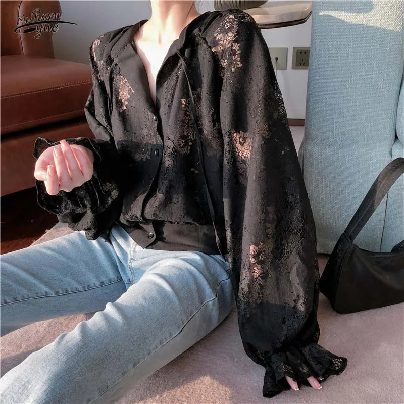 Office Lady Long Sleeve Floral Shirts Spring Autumn New Lantern Sleeve Lace Blouse for WomenWomen Black Female Clothing 12691
Office Lady Long Sleeve Floral Shirts Spring Autumn New Lantern Sleeve Lace Blouse for WomenWomen Black Female Clothing 12691