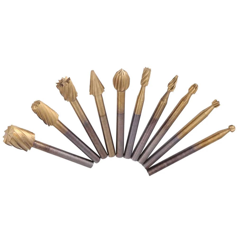 10pcs/Set Cutter HSS Titanium High Speed Steel Burrs Rotary Files Woodworking Carving Tool Set for Engraving Wood Rotary Tool
10pcs/Set Cutter HSS Titanium High Speed Steel Burrs Rotary Files Woodworking Carving Tool Set for Engraving Wood Rotary Tool