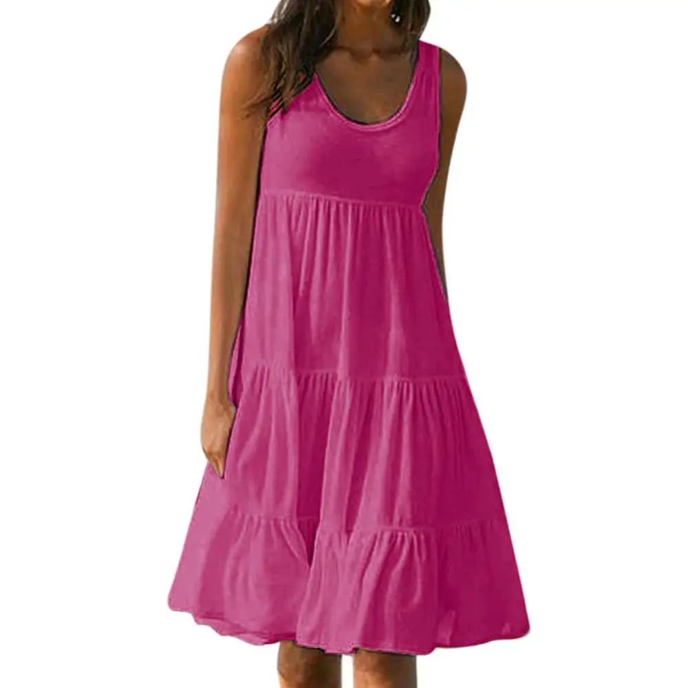 Plus Size Women Solid Color Sleeveless O Neck Stitching Pleated A-line Dress 
Plus Size Women Solid Color Sleeveless O Neck Stitching Pleated A-line Dress
