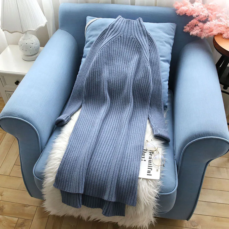 Turtleneck Knitted Women Dress Solid Slim Knee-length Lady Long Lady Elegant Buttoming Dresses Top Quality 
Turtleneck Knitted Women Dress Solid Slim Knee-length Lady Long Lady Elegant Buttoming Dresses Top Quality