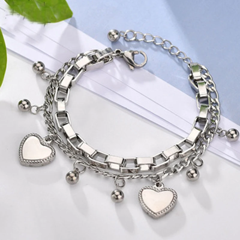 Bohemia Double Layers Stainless Steel Heart Chain Bracelet For Women Tassel Heart Link Bracelet Fashion Women Jewelry Party Gift
Bohemia Double Layers Stainless Steel Heart Chain Bracelet For Women Tassel Heart Link Bracelet Fashion Women Jewelry Party Gift